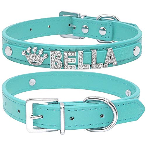 Gulunmun Personalisierte Katzenhalsband Strass Welpe kleine Hunde Halsbänder benutzerdefiniert für Chihuahua Yorkshire Name Charms Katzenzubehör-Plain Blue XS von Gulunmun