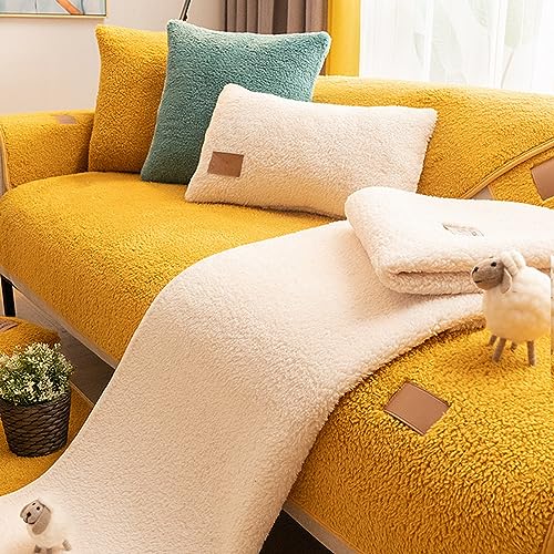 Gumatea Samt Sofabezug Ultra Weicher Anti-rutsch Sofa Überwurf L Form Ecksofa Sofaüberwurf für 1 2 3 4 Sitzer Couch überzug Pets Dog Sofaschoner (Color : Yellow, Size : 70x70cm) von Gumatea