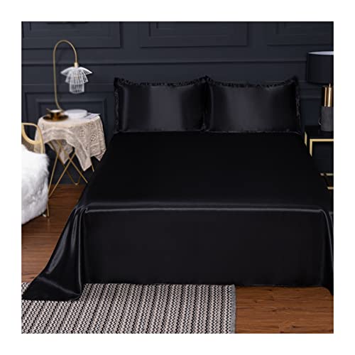 Gumatea Satin Bettlaken Pflegeleichtes Satin Betttuch Aus Weichem Mikrofaser Ohne Gummizug Satin Flaches Blatt Glänzend Weiche Und Glatte Bettlaken (Color : Black, Size : 180X230cm) von Gumatea