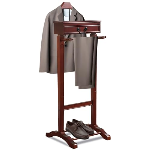 Gumatea Stummer Diener in Holz Stuhl Valet mit Schublade & Ablagefächern Kleiderbügel Hosenbügel Herrendiener Kleiderstange multifunktionaler Anzugdiener für Büro Schlafzimmer Wohnzimmer von Gumatea