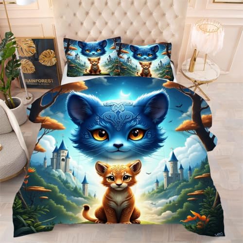 Gumntun Bettdecke 135×200 cm Blauer Leopard, Ganzjahresdecke für Normal Temperierte Schlafzimmer, Lleichte Dünne 3-Teilig Steppdecke mit 2 Kissenbezüge 80×80 cm von Gumntun