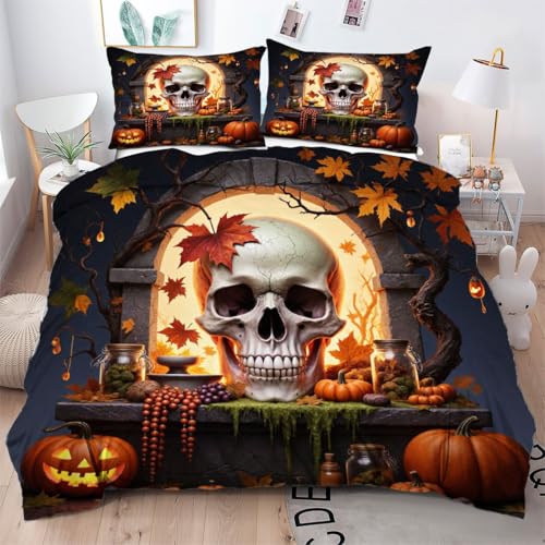 Gumntun Bettwäsche 135×200 cm Halloween-Skelett, 3D Gedruckter Bettwäsche Set mit Reißverschluss, Weich Mikrofaser Bettdeckenbezüge für Zimmer Dekor von Gumntun