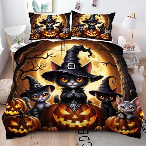 Gumntun Bettwäsche 135×200 cm Magische Halloween-Katze, 3D Gedruckter Bettwäsche Set mit Reißverschluss, Weich Mikrofaser Bettdeckenbezüge für Zimmer Dekor Gumntun Bettwäsche 135×200 cm Magische Halloween-Katze, 3D Gedruckter Bettwäsche Set mit Reißverschluss, Weich Mikrofaser Bettdeckenbezüge für Zimmer Dekor von Gumntun