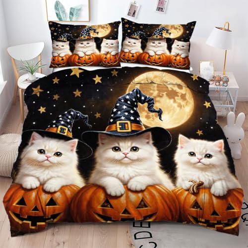 Gumntun Bettwäsche 135×200 cm WeißE Halloween-Katze, 3D-Gedruckt Microfaser Bettbezug-Set mit Reißverschluss, Maschinen Waschbar & Einfach zu Pflegen Bettdeckenbezüg für Schlafzimmer Gumntun Bettwäsche 135×200 cm WeißE Halloween-Katze, 3D-Gedruckt Microfaser Bettbezug-Set mit Reißverschluss, Maschinen Waschbar & Einfach zu Pflegen Bettdeckenbezüg für Schlafzimmer von Gumntun