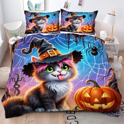 Gumntun Bettwäsche 155×220 cm Halloween-Graue Katze, 3D Flauschige Microfaser Bettbezug Sets, 3 Teilig Bettwäsche-Set mit Reißverschluss für Zimmer Dekor, Geschenk Gumntun Bettwäsche 155×220 cm Halloween-Graue Katze, 3D Flauschige Microfaser Bettbezug Sets, 3 Teilig Bettwäsche-Set mit Reißverschluss für Zimmer Dekor, Geschenk von Gumntun
