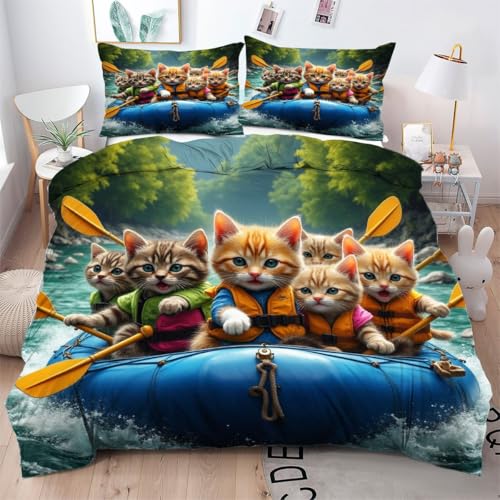 Gumntun Bettwäsche 200×200 cm Boot Fahrende Katze, Weiche Angenehme Bettbezug-Set, Microfaser Bettdeckenbezüge und 2 Kissenbezüge 80 x 80 cm für Doppelbett Gumntun Bettwäsche 200×200 cm Boot Fahrende Katze, Weiche Angenehme Bettbezug-Set, Microfaser Bettdeckenbezüge und 2 Kissenbezüge 80 x 80 cm für Doppelbett von Gumntun