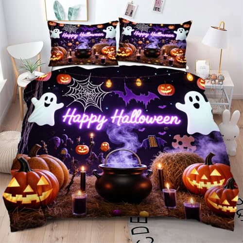 Gumntun Bettwäsche 200×200 cm Bunter Halloween-Druck, Weiche Angenehme Bettbezug-Set, Microfaser Bettdeckenbezüge und 2 Kissenbezüge 80 x 80 cm für Doppelbett Gumntun Bettwäsche 200×200 cm Bunter Halloween-Druck, Weiche Angenehme Bettbezug-Set, Microfaser Bettdeckenbezüge und 2 Kissenbezüge 80 x 80 cm für Doppelbett von Gumntun