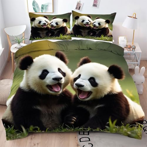 Gumntun Bettwäsche 200×200 cm WeißEr Panda, 3D Gedruckter Bettbezug-Set für Doppelbett, Leicht & Atmungsaktiv Steppdeckenbezug mit 2 Kissenbezug 80x80 cm e1015 von Gumntun
