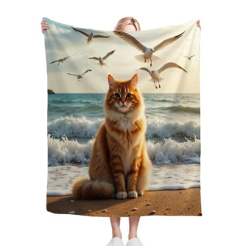 Gumntun Kuscheldecke 150x200 cm Gelbe Katze, Warm Flauschige Decke TV-Decke Mikrofaserdecke, 3D Bedruckt Flauschige Plüsch Decke für Familie Mutter Papa Kinder Ehefrau Freunde von Gumntun