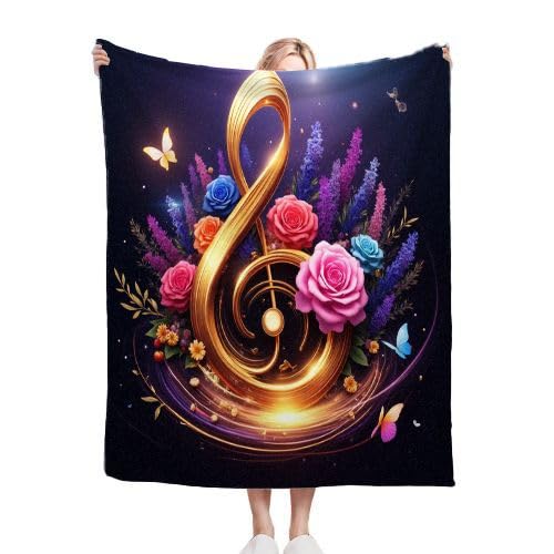Gumntun Kuscheldecke 150x200 cm Goldene Musiknote, Warm Flauschige Decke TV-Decke Mikrofaserdecke, 3D Bedruckt Flauschige Plüsch Decke für Familie Mutter Papa Kinder Ehefrau Freunde von Gumntun