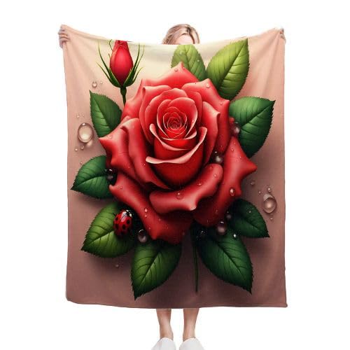 Gumntun Kuscheldecke Flauschige 150x200 cm Rote Rose, Warme Flauschige Fleecedecke für Schule Geburtstags Geschenk, Superweiche Flanell Fleecedecke für Kinder Erwachsene von Gumntun