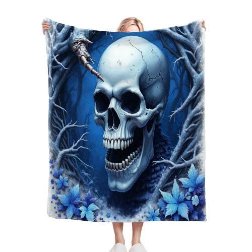 Gumntun Kuscheldecke Flauschige 180x200 cm Blauer Totenkopf, Decke mit Weichem Anti-Pilling-Flanell, Unschlagbar Weich Plüsch Wohndecke für Erwachsene und Kinder zum Geschenke von Gumntun