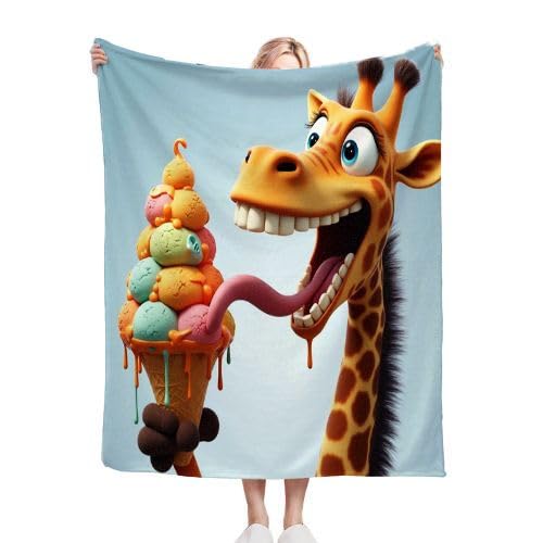 Gumntun Kuscheldecke Flauschige 180x200 cm Cartoon-Giraffe, Decke mit Weichem Anti-Pilling-Flanell, Unschlagbar Weich Plüsch Wohndecke für Erwachsene und Kinder zum Geschenke von Gumntun