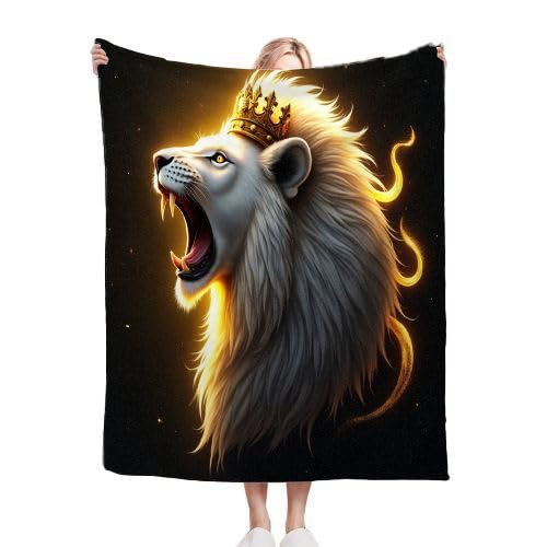 Gumntun Kuscheldecke Flauschige 180x200 cm WeißEr LöWe, Decke mit Weichem Anti-Pilling-Flanell, Unschlagbar Weich Plüsch Wohndecke für Erwachsene und Kinder zum Geschenke von Gumntun