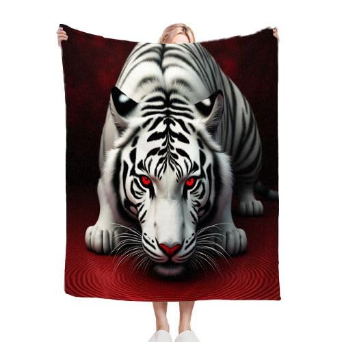 Gumntun Kuscheldecke Flauschige 180x200 cm WeißEr Tiger, Decke mit Weichem Anti-Pilling-Flanell, Unschlagbar Weich Plüsch Wohndecke für Erwachsene und Kinder zum Geschenke von Gumntun