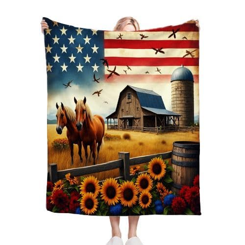 Gumntun Kuscheldecke Kinder 100x150 cm Flagge & Pferd, Weich und Gemütlich Flanelldecke, Warm Flauschige 3D Drucken Decke für Vater Mutter Kinder Haustiere Freunde oder Paare von Gumntun