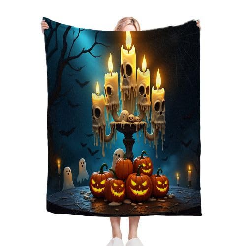 Gumntun Kuscheldecke Kinder 100x150 cm Halloween-Kerze, Weich und Gemütlich Flanelldecke, Warm Flauschige 3D Drucken Decke für Vater Mutter Kinder Haustiere Freunde oder Paare von Gumntun