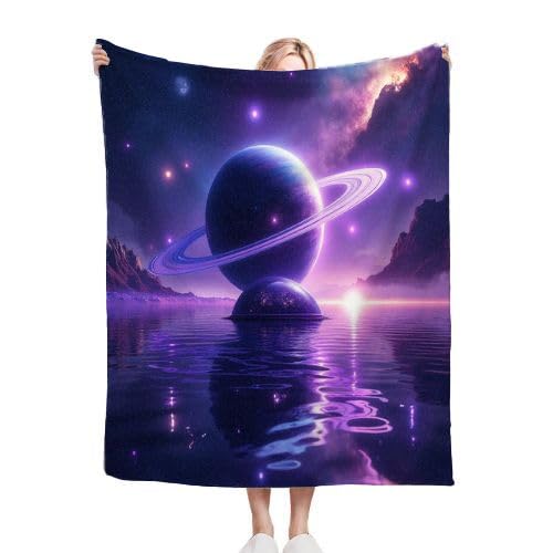 Gumntun Kuscheldecke Kinder 100x150 cm Lila Planet, Weich und Gemütlich Flanelldecke, Warm Flauschige 3D Drucken Decke für Vater Mutter Kinder Haustiere Freunde oder Paare von Gumntun