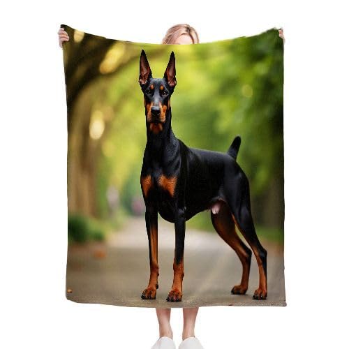 Gumntun Kuscheldecke Kinder 100x150 cm Schwarzer Dobermann, Weich und Gemütlich Flanelldecke, Warm Flauschige 3D Drucken Decke für Vater Mutter Kinder Haustiere Freunde oder Paare von Gumntun