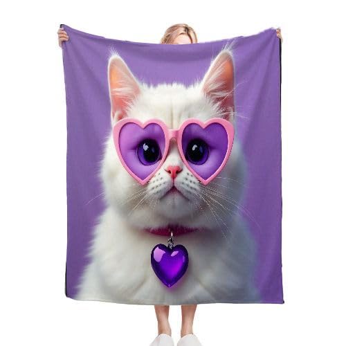 Gumntun Kuscheldecke Kinder 100x150 cm WeißE Katze, Weich und Gemütlich Flanelldecke, Warm Flauschige 3D Drucken Decke für Vater Mutter Kinder Haustiere Freunde oder Paare von Gumntun
