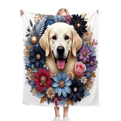 Gumntun Kuscheldecke Kinder 100x150 cm WeißEr Golden Retriever, Weich und Gemütlich Flanelldecke, Warm Flauschige 3D Drucken Decke für Vater Mutter Kinder Haustiere Freunde oder Paare von Gumntun