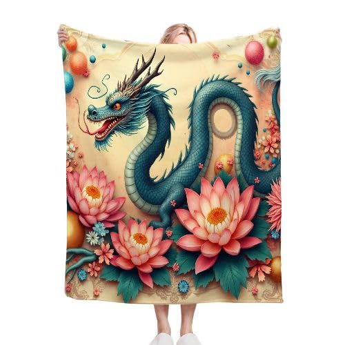 Gumntun Kuscheldecke Kinder 130x150 cm Blauer Drache, Sofa Couch Wohn Bett Fleecedecke für Geschenke, Sofadecke Kinderdecke für Mädchen Junge Passend zu Allen Jahreszeiten e924 von Gumntun