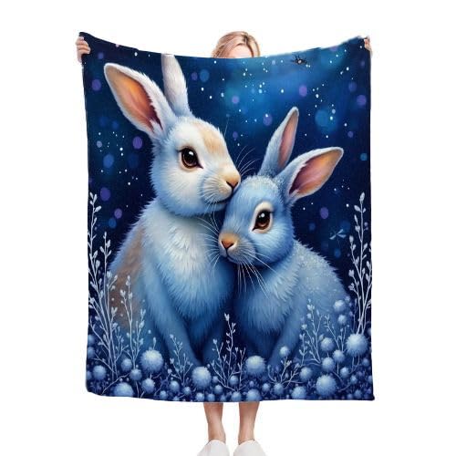 Gumntun Kuscheldecke Kinder 130x150 cm Blauer Hase, Sofa Couch Wohn Bett Fleecedecke für Geschenke, Sofadecke Kinderdecke für Mädchen Junge Passend zu Allen Jahreszeiten von Gumntun