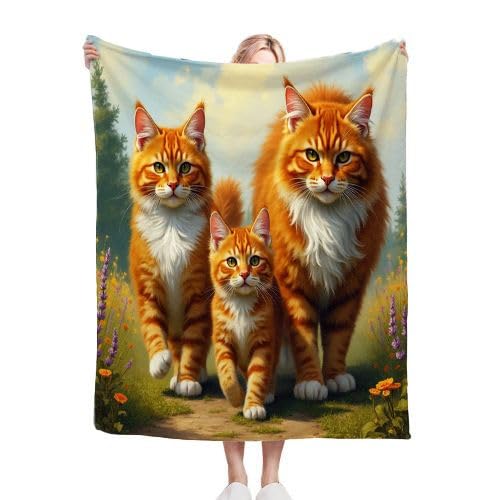 Gumntun Kuscheldecke Kinder 130x150 cm DREI Orangefarbene Katzen, Flauschig Weich Warm Plüsch Wohndecke, Super Weich Flanell Collage Kuscheldecke für Couch Bett Sofa Stuhl - 130x150 von Gumntun