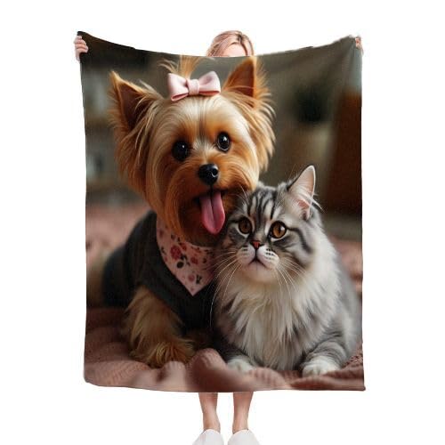 Gumntun Kuscheldecke Kinder 130x150 cm Katze und Hund, Flauschig Weich Warm Plüsch Wohndecke, Super Weich Flanell Collage Kuscheldecke für Couch Bett Sofa Stuhl - 130x150 von Gumntun