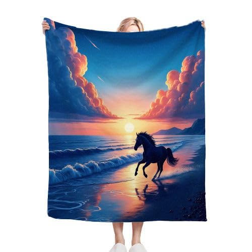 Gumntun Kuscheldecke Kinder 130x150 cm Pferd Am Meer, Sofa Couch Wohn Bett Fleecedecke für Geschenke, Sofadecke Kinderdecke für Mädchen Junge Passend zu Allen Jahreszeiten von Gumntun