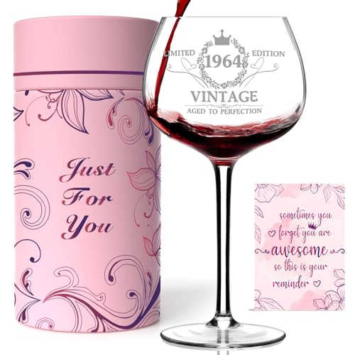 60. Geburtstag Geschenke für sie, Vintage 1963 graviertes Weinglas, 60. Geburtstag Dekorationen für Frauen, lustige Geschenkidee zum 60. Geburtstag für Frauen, Schwester, Mutter – 60. Geburtstag von Gumry