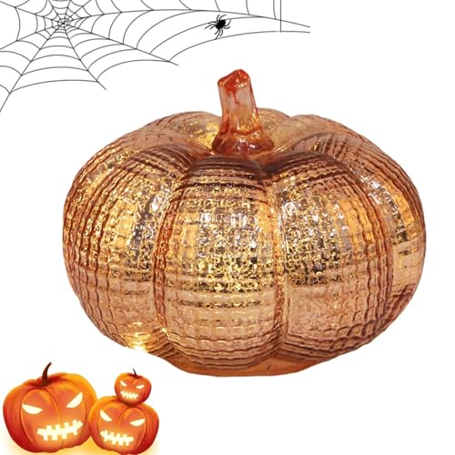 Glaskürbislampe, 5,31 -Zoll -LED -batteriebetriebene Kürbislichter für Innenräume, Herbstdekoration mit Timerfunktion, Thanksgiving und Halloween -Tischzentrum, rustikaler Verzierungen für Hochzeiten von Gungtj