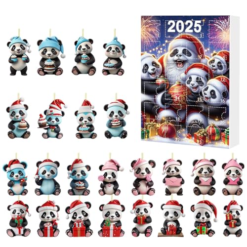 Gungtj Christmas Countdown Kalender,2D Panda Weihnachtsschmuck | 24 Stück Weihnachtsanhänger Für Festliche Tradition Winterfest Geschenkidee Türgriff von Gungtj