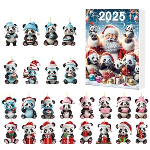 Gungtj Christmas Countdown Kalender - Flachfigur Panda Adventskalender Mit 24 Stücken - 24 Stück Weihnachtsanhänger Für Festliche Tradition Winterfest Geschenkidee Türgriff von Gungtj