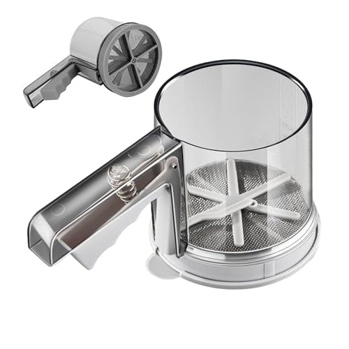 Gungtj Mehlsieb zum Backen | Edelstahl Handpresse Kurbelsieb – Doppelschichtiger halbautomatischer Sieb-Staubwedel für Restaurant, Zuhause, Zuckerutensilien, Küche, Kochen, Kuchen von Gungtj