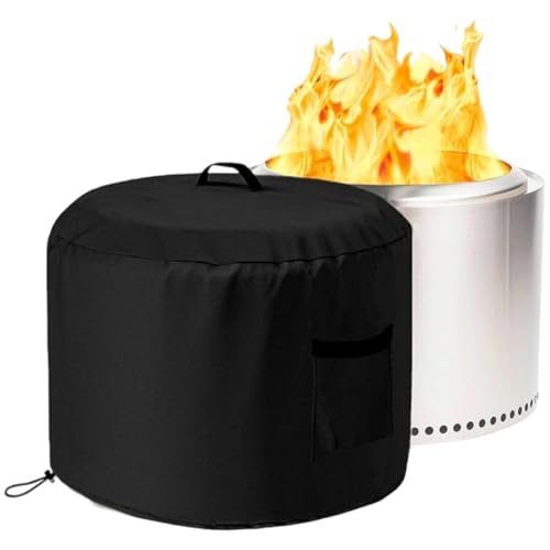 Gungtj Outdoor Feuerstelle Abdeckung,Wasserdichte Runde Feuerstelle Staubschutz Abdeckhaube - Oxford Gewebewinddichter Schutz mit Seitentasche für Regen Schnee Laub Grillschutz von Gungtj