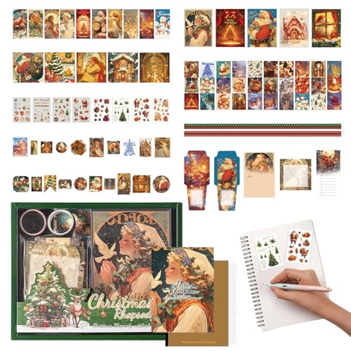 Gungtj Weihnachtliche Aufkleber Für Bastelarbeiten Mit Notizbuch, Weihnachtliche Aufkleber Für Bastelarbeiten Mit Haftnotizen, Festliche Set Für Zuhause Scrapbook Tagebuch Geschenk von Gungtj