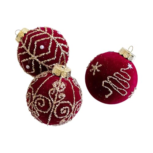 Gungtj Weihnachts-Samtkugeln | Glitzernde Pailletten-Glitzerkugeln - Weihnachtsbaumschmuck Kugeln Weinrot Beflockungskugeln für Hochzeitsfeier Gungtj Weihnachts-Samtkugeln | Glitzernde Pailletten-Glitzerkugeln - Weihnachtsbaumschmuck Kugeln Weinrot Beflockungskugeln für Hochzeitsfeier von Gungtj