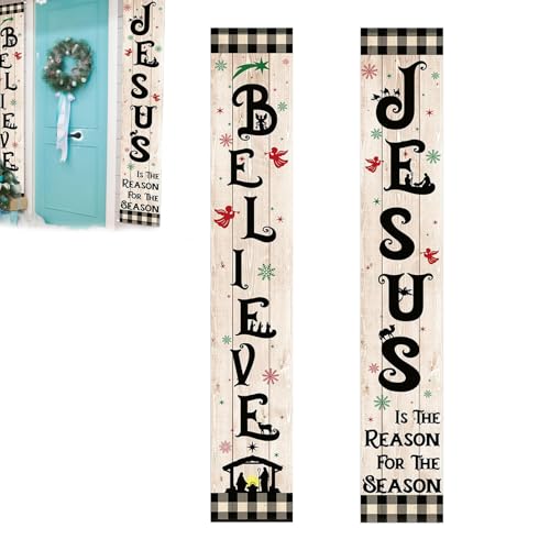 Gungtj Weihnachtskrippen Banner,2 Stück Jesus Banner Für Außenbereich | Buffalo Karo Weihnachtsdeko Leichte Deko Für Feiertage Haus Innen Außen Vordertüren Garten Garagen von Gungtj