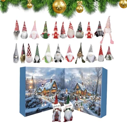 Weihnachtswichtel-Countdown-Kalender – 24-tägiger Plüschwichtel-Advent, Zwergenpuppen-Ornamente, saisonale Dekoration für Stammbaum, Kamin, Tischdekoration, Party, Kinder, Erwachsene, Urlaubsspaß von Gungtj
