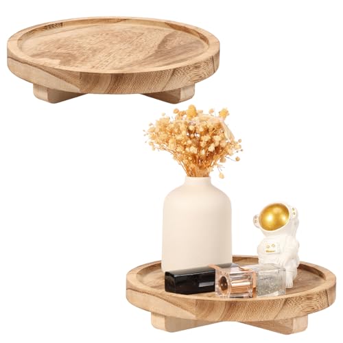 2 Stück Holzteller Rund Ständer,Holzständer,Dekoratives Tablett,Servierbrett,Display,Holzständer und Pflanzenständer(2PCS) von Guniata