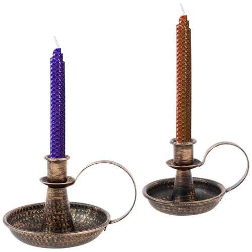 2pcs Kerzenhalter Iron Taper Kerzenständer mit gebogenem Griff Schwarzer Retro Kerzenhalter Dekorative Kerzenlichtstand Rostprofis Kerzenhalter für Startseite Hochzeit Party(Bronze) von Guniata
