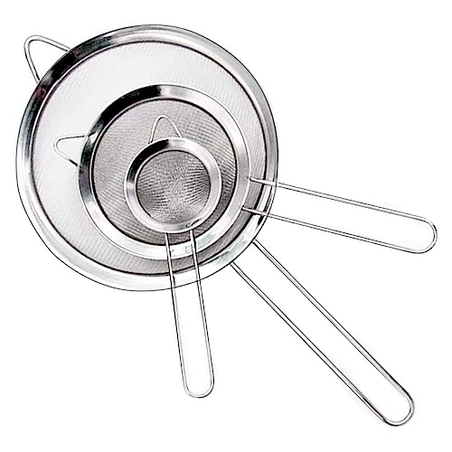 3 Stück Küchensieb Set,7.6/14/20cm Feines Sieb Küchensieb,Edelstahl Sieb Set mit Langem Griff,für Backen,Kochen,Mehl,Eiweißtrennung,Saft usw die Küche(3pcs) von Guniata