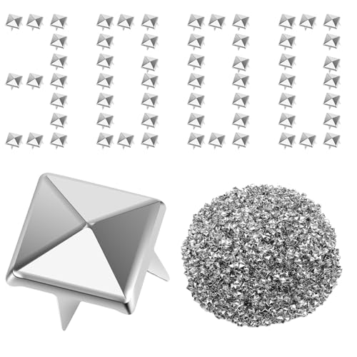 3000 Stück Quadratische Nieten Metall,10 mm Pyramidennieten,Nieten für Leder,DIY PunkNieten Silber für Kleidung Taschen Lederband Schuhe Mäntel Handschuhe(silbrig) von Guniata
