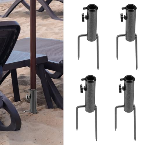 4 Stück Sonnenschirmständer,Schirmständer mit Erdspieß,Abnehmbar Einstellbar,Rasendorn Sonnenschirmständer mit 2 Gabeln,fur Sonnenschirm,für Strand Gras Sand(Schwarz grau) von Guniata