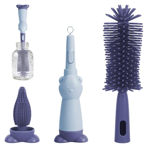 Baby Flaschenbürste Set,3-in-1 Babyflaschen Reinigungsset,Wiederverwendbar,BPA-frei,Babyflaschenbürsten mit Soft Brush Saugerbürste Strohhalmreiniger,zum Reinigen von Babyflaschen Und Bechern(Blau) von Guniata