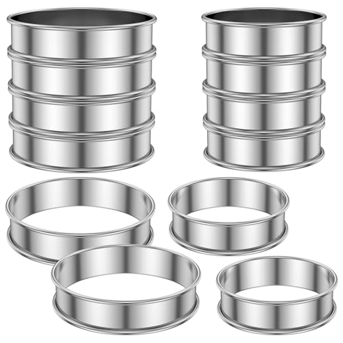 Guniata 12 Stück Crumpet Ringe,Backringe,304 Edelstahl,Kuchenring,Tortenringe Set,Muffinringe für Pfannkuchen Eier Muffins(8cm und 10cm) von Guniata