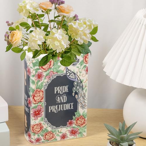 Guniata Buchvase,Vase in Buchform,Book Vase,Dekorative Einzigartige Keramikvasen mit Retro Prints für Blumenliebhaber,Wohnzimmer und Büro(A) von Guniata
