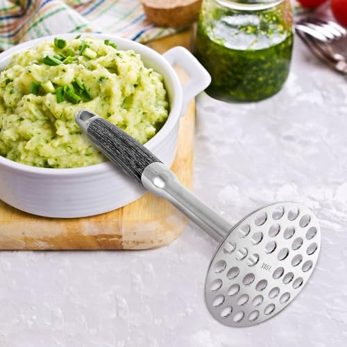 Kartoffelstampfer,Potato Masher Edelstahl,Dichtes Loch,Gemüsestampfer mit Langem Stiel,Mehrzweck-Kartoffelstampfer für Spülmaschinengeeignet,Kartoffelbrei,Gemüse,Früchte(A) von Guniata