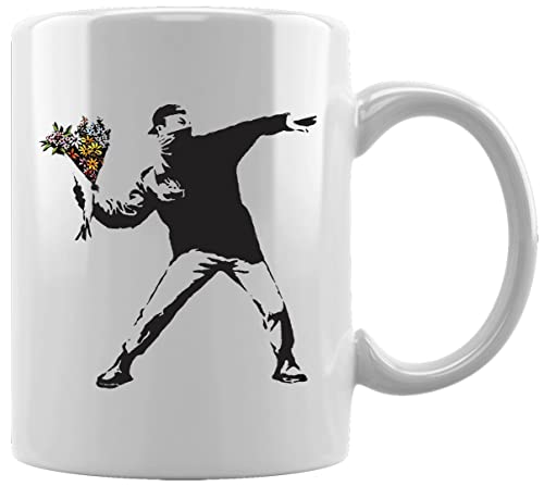 Banksy Flower Thrower Throwing Keramikbecher Weißes Kaffee Tee Wasser Tasse Büro Home Ceramic White Mug Cup von Gunmant